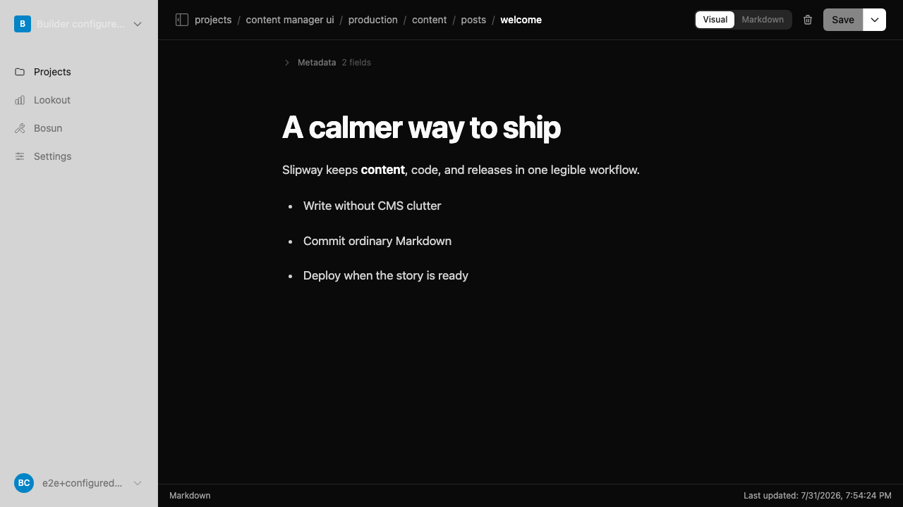 The minimal dark-mode visual Markdown editor in Content