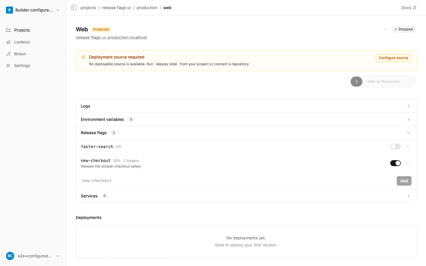 Release flags configured on an application